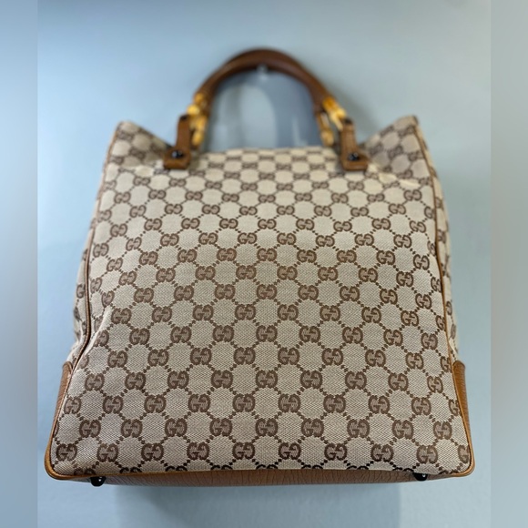 Gucci Brown/Beige GG Canvas Tote with Bamboo-Style Handles - Picture 8 of 13